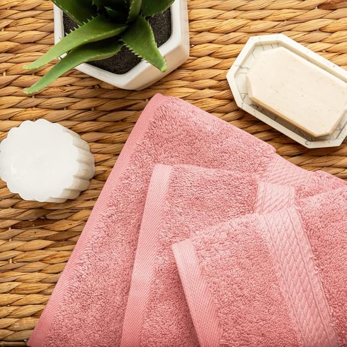 SUPERIOR Egyptian Cotton Pile 3 Piece Towel Set, Includes 1 Bath, 1 Hand, 1 Face Towel/Washcloth, Ultra Soft Luxury Towels, Thick Plush Essentials, Guest Bath, Spa, Hotel Bathroom, Tea Rose