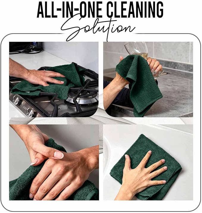 RIVERSIDE Pack of 24 Wash Cloths for Showering, 12 x 12 Inches, Super Soft & Absorbent, 100% Cotton Washcloths Premium Quality Flannel Face Cloths for Bathroom, Gym, Spa (Forest Green, 24 Pack)