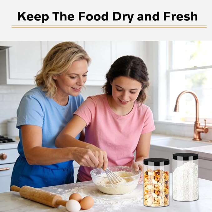 SLifeJars Clear Plastic Jars 32oz 12Pack Big Round PET Plastic Containers with Black Screw On Lids Reusable Empty Storage Jars with Lid Clear Containers for Household and Kitchen Organizing