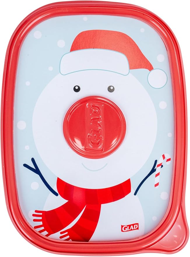 Glad GladWare Holiday Food Storage Containers with Reversible Gift Tags, Large Rectangle BPA Free Plastic for Holiday Cookies and Gifting, Microwave Freezer Dishwasher Safe, 64 Oz, 3 Count