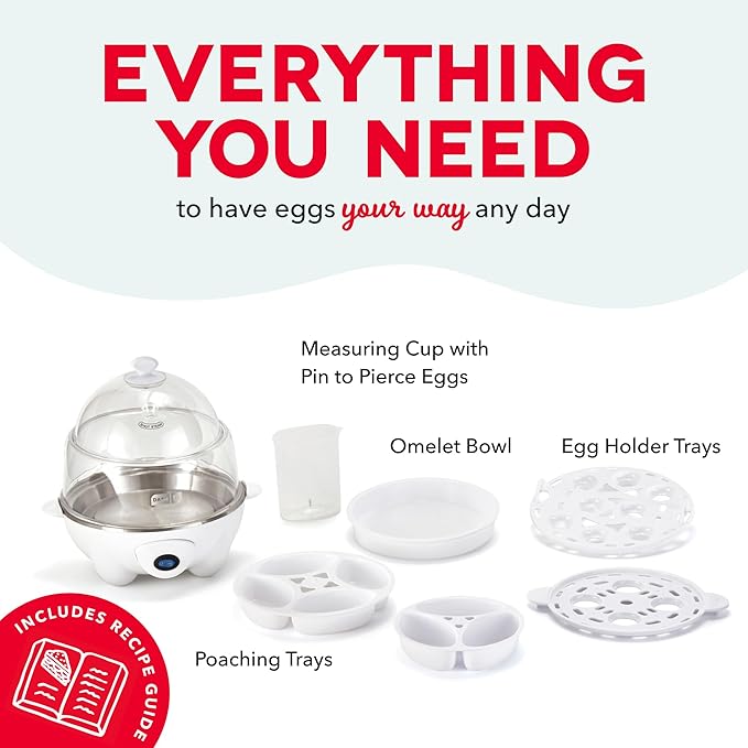 Dash Deluxe Egg Cooker - Boiler, Poacher & Steamer - Includes Measuring & Recipe Guide - Dishwasher Safe - BPA Free - Holds 12 Eggs, White