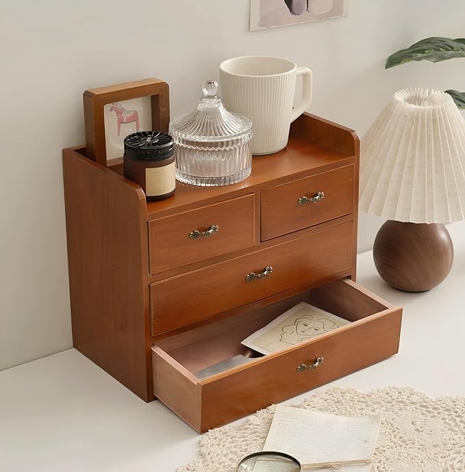 Xiaoyez Desk drawer organizer ，wooden desk organizer，desktop organizer with drawers，countertop drawers，4 drawer storage organizer，office organization，office organization and storage