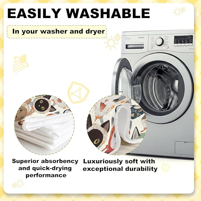 ZHAMEN 3Pcs Cat Kitchen Towels 24x14 Inch, Absorbent Vintage Dish Cloth Tea Towel, Waffle Weave Microfiber Hand Towels for Kitchen Home Bathroom Farmhouse Decor, Cat Gifts for Women Mom Friend Lovers