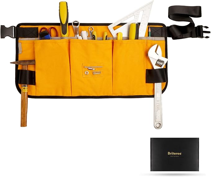 Waist Tool apron with 18 pockets, Heavy Duty Construction Tool Belt, Work Apron for Men and Women, Gifts for Men Dad Father(Wasit-Yellow)