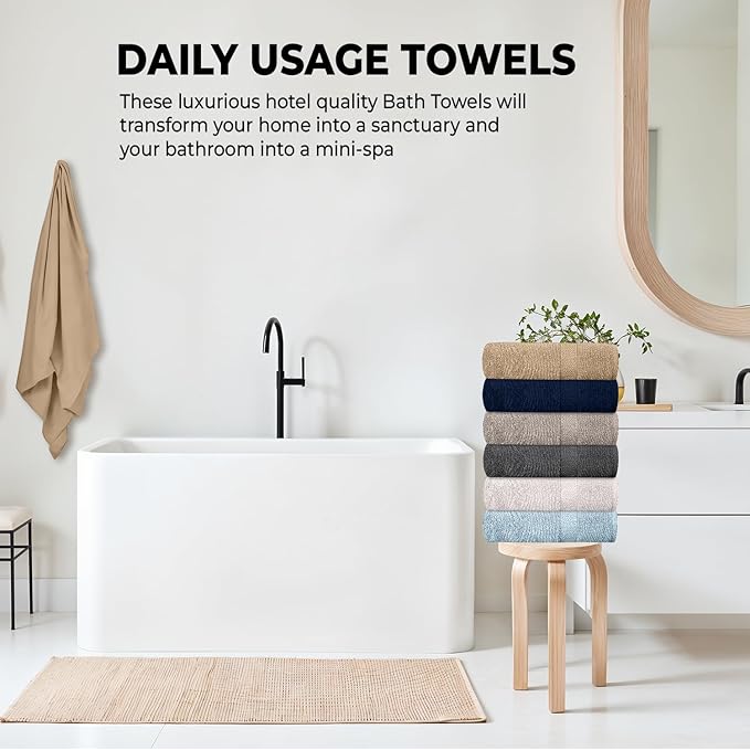 QUBA LINEN Hotel & Spa 100% Cotton Bath Towels Pack of 6, Ultra Soft, Quick Dry, Lightweight, Highly Absorbent, Perfect for Shower, Spa, Gym, Pool, Hotel, Resort & Daily Use (Multi-Color - 24" x 48")