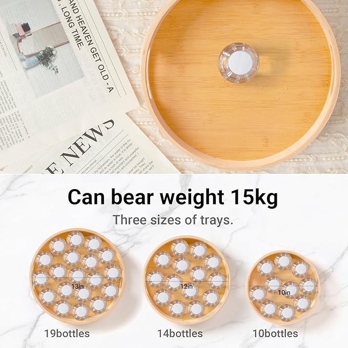 13in Bamboo Lazy Susan Turntable - Round Organizer for Kitchen Table Top, Cabinet Pantry & Spice Can Storage