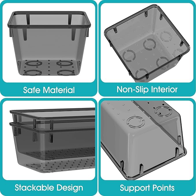 StorMiracle 33 PCS Clear Plastic Drawer Organizers Set, 4 Size Desk Drawer Organizer Trays for Makeup, Jewelry, Kitchen Utensils, Gadgets and Office Accessories, Black
