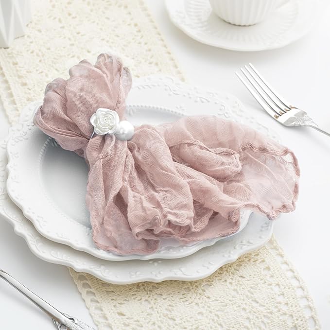 60 Pack Dusty Pink Cloth Napkins 21x21 Inches Dusty Pink Cheesecloth Napkins Set of 60 Washable Dinner Table Napkins for Wedding Bridal Baby Shower Party Rustic Boho Cotton Gauze Party Table Decor