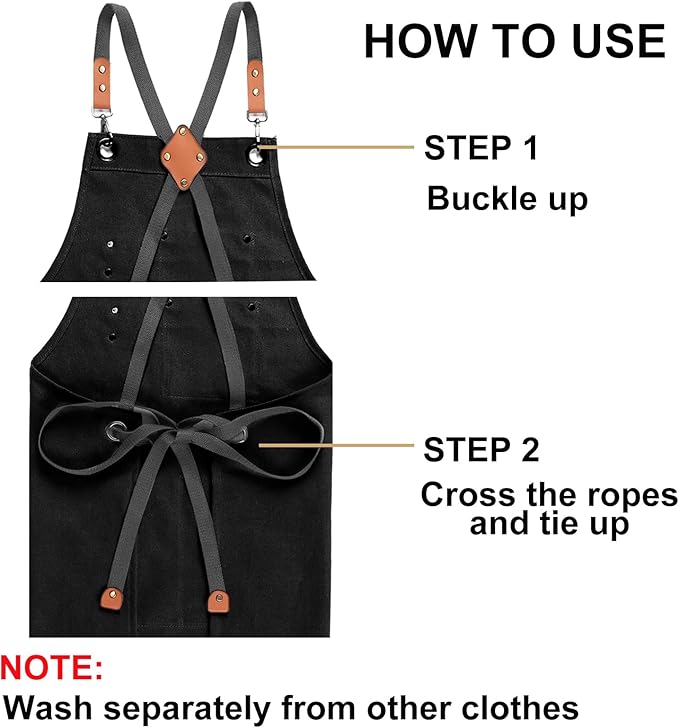 ZOMAO Chef Apron for Women Men with Large Pockets, Cotton Canvas Cross Back Waterproof Work Aprons for Kitchen Cooking Bib