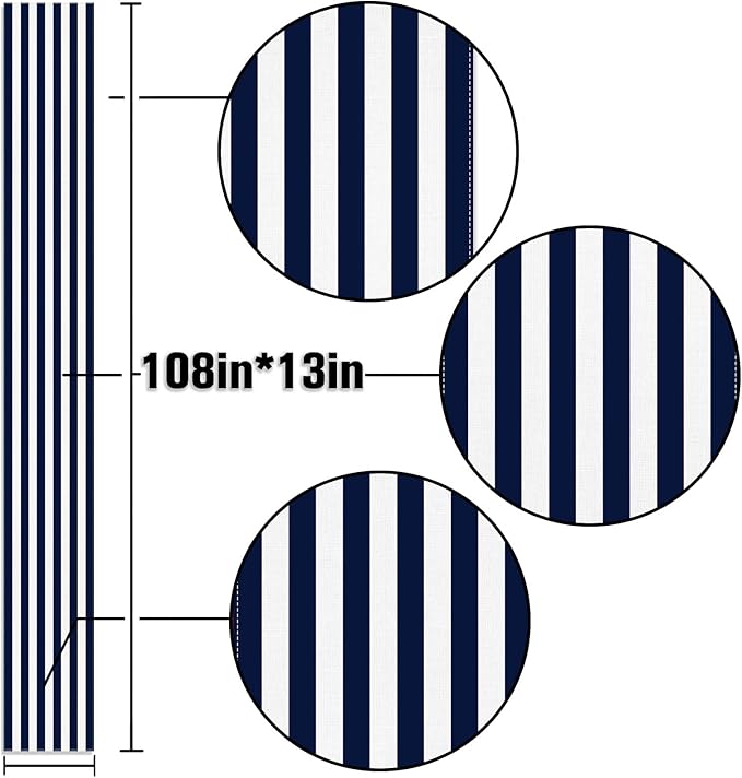 Navy Blue and White Striped Table Runner Nautical Theme Birthday Party Decoration Wedding Dining Room Home Kitchen Table Decor (Navy Blue, 13" x 108")