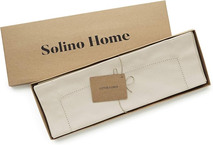 Solino Home Cotton Linen Placemats Set of 4 - Hemstitch Linen Placemats 14 x 19 Inch - Machine Washable Table Mats for Spring, Summer, Mothers Day