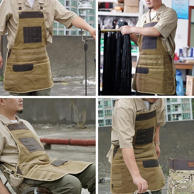VIPERADE VAQ1 Mens Apron, Work Canvas Apron with Pockets Woodworking Aprons for Men