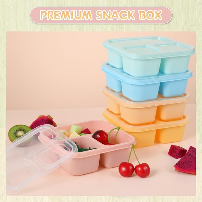 Honeydak 5 Pack Snack Containers 3 Compartment Bento Snack Boxes Divided Meal Prep Containers with Lids Reusable Adults Lunch Food Storage Box for School Work Travel(Vibrant Color)