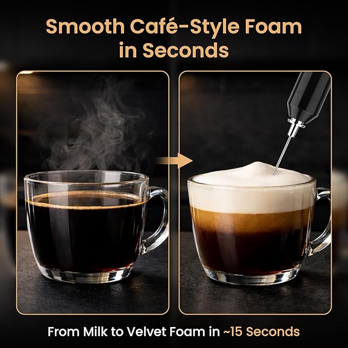 Bean Envy Rechargeable Milk Frother Handheld, Aluminium Coffee Frother Handheld with Stainless Steel Frother Wand, Best Coffee Frother Gift | Adjustable Speed Frother (USB C Cable and Stand Included)
