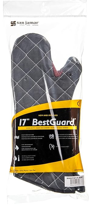 San Jamar Bestguard Oven Mitt with Reinforced Webguard Plus, Cotton, 17 Inches, Black