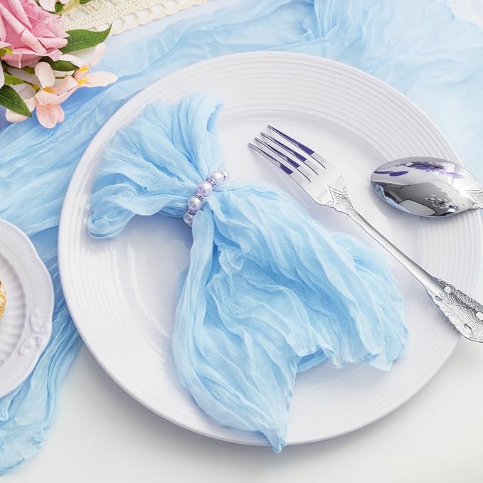 Baby Blue 60 Pack Cheesecloth Napkins Washable 21x21 Inches Baby Blue Cloth Napkins Set of 60 Bridal Baby Shower Dinner Table Napkins for Wedding Rustic Boho Cotton Gauze Summer Party Table Decor