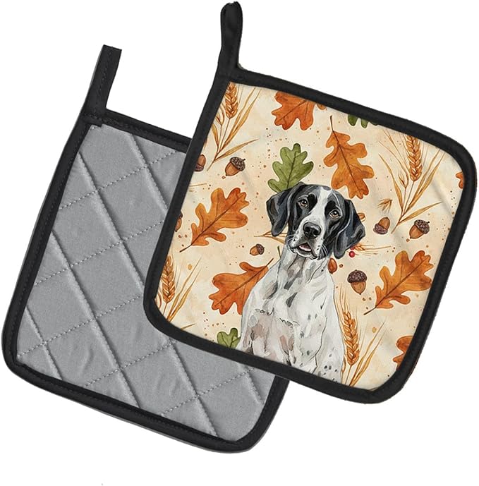 Caroline's Treasures Black and White Pointer Heirloom Fall Pair of Pot Holders Pair 7.5x7.5 Quilted Insulated Hot Pads Decorative Kitchen Gift Made in USA