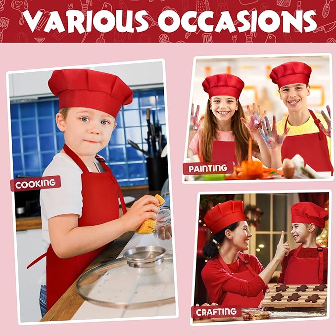 Handepo 40 Pcs Apron Chef Hat Set Aprons Chef 's Bib Apron Hats Bulk for Cooking Painting 7-13 Years