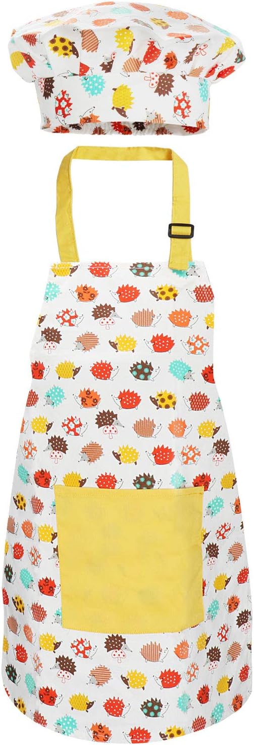 Jennice House Kids Apron and Chef Hat Set, Cute Children Baking Aprons for Cooking Baby Baking Aprons