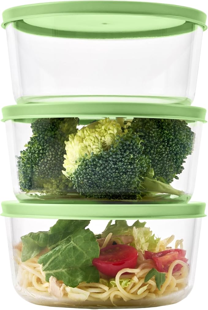 DURA LIVING 6-Piece Glass Food Storage Containers Set (3 Containers + 3 BPA-Free Lids) | 4-Cup, Leakproof | Microwave, Freezer, Oven & Dishwasher Safe | Ideal for Meal Prep & Pantry Organization