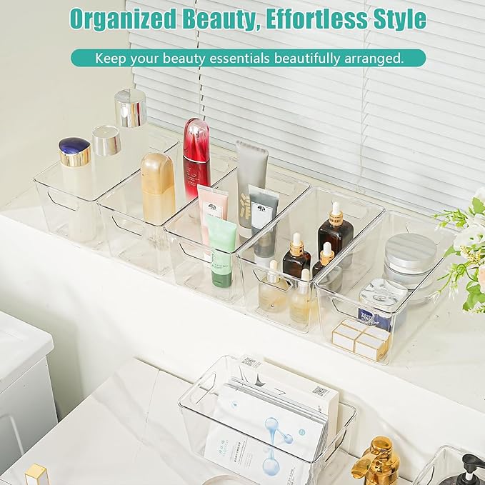 Homaigie 12 Pack Small Clear Plastic Storage Bins, Multi-Use Acrylic Arts and Craft Storage Containers, Clear Craft Organizer Bins with Handles for Art Supplies, Office, Pantry, Kitchen