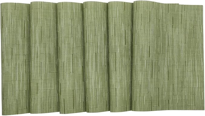 SHACOS Placemats Set of 8 Woven Vinyl Place Mats for Dining Table Wipe Clean Heat Resistant Washable Kitchen Table Mats (8, Olive Green)
