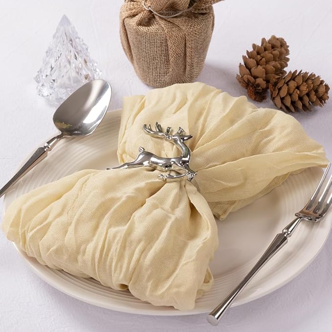 MLMC 40 Pack Cheesecloth Napkins Bulk Champagne Dinner Cloth Napkins 21"x21" Boho Reusable Napkins in Bulk for Bridal Shower Baby Shower Events Table Decor
