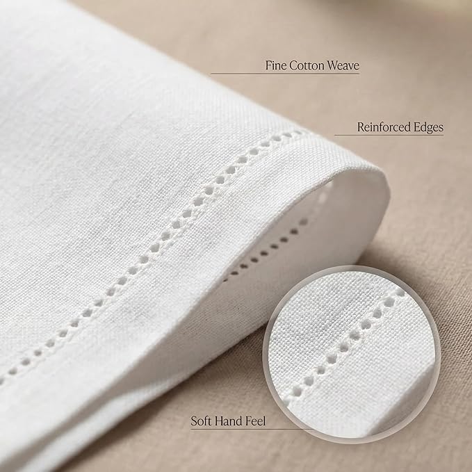 Urban Villa Cloth Napkins White Hemstitch Dinner Napkins Set of 12 (20X20)100% Cotton Absorbent Washable Durable Reusable Ideal for Easter Decorations Farmhouse Parties Restaurant Lunch Dinner Napkins