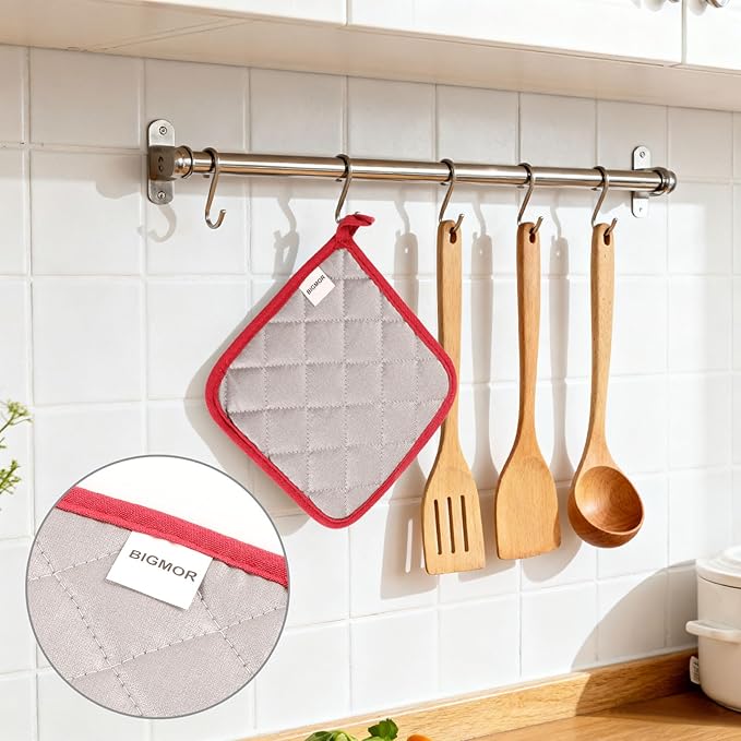 5 Pack Pot Holders for Kitchen Easy-Care Cotton Machine Washable hot Pads for Kitchen for Cooking and Baking Oven Burgundy