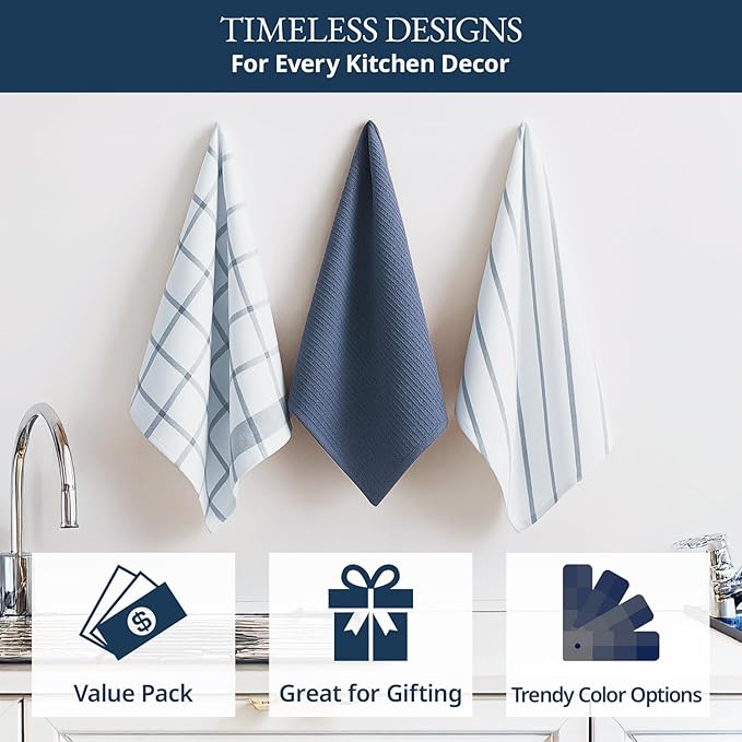 LANE LINEN Dish Towels Set of 12-18” x 28” Soft, Absorbent Cotton Kitchen Towels, Quick-Drying Tea & Hand Towels, Premium Decorative Dish Cloths - Indigo