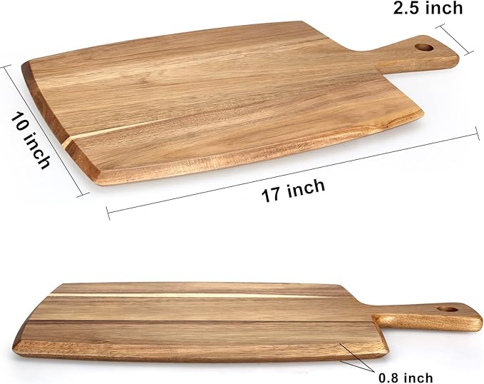 Best Acacia Wood Cutting Board with Handle Wooden Charcuterie Board Kitchen Chopping Boards for Bread Meat Cutting boards Fruit Cheese Serving Board Butcher Block Carving Board, 17" x 10"