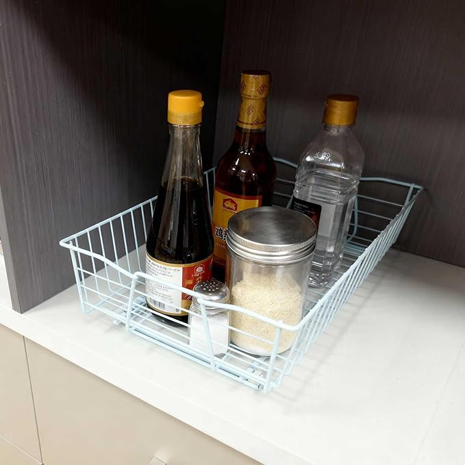 1 Tier Pull Out Pot and Pan Organizer,(14" W x 21" D) Pull Out Cabinet Organizer for Closet and Shower Items Organization, Individual Pull Out Cabinet Organizer (14" W x 21" D (1 Tier))
