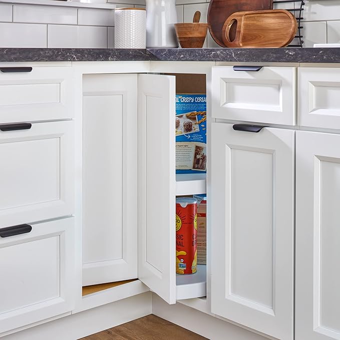 Rev-A-Shelf 2 Tier Pie-Cut Lazy Susan for Corner Base Cabinets, Plastic, 28" Double Shelf Swivel Kitchen Spice and Can Organizer, White, 6942-28-11-52