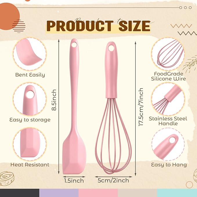 Baderke 20 Pcs Silicone Cooking Utensils 8.34 Inch Mini Spatula Silicone 6 Inch Mini Whisks for Cooking Kitchen Use Utensils for Baking Mixing Party Favor Gift