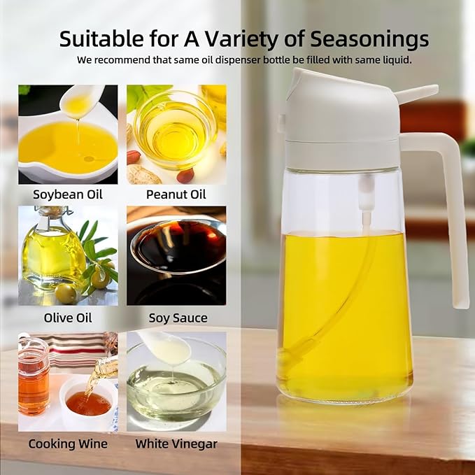 Aovdy 16oz/470ml Glass Olive Oil Sprayer for Cooking - 2 in 1 Olive Oil Dispenser Bottle Spray and Pour for Kitchen Gadgets Cooking Air Fryer Salad BBQ (White)