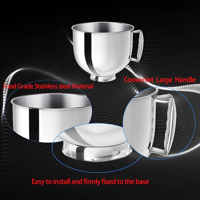 Stainless Steel Mixer bowl Fit for KitchenAid Artisan&Classic Series 4.5-5 QT Tilt-Head Mixer, 5 Quart Mixing Bowl with Handle.