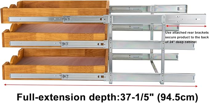 DINDON 3 Tier Pull Out Cabinet Organizer 20”W X21”D Slide Out Shelves With Shelf Liner for Kitchen Wood Roll Out Drawers Pantry Organization