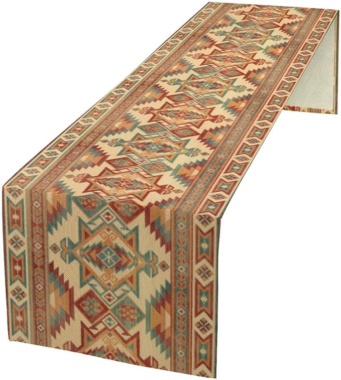 Retro Aztec Table Runner, Western Countryside Native Tribal Art Printed Runner for Home Kitchen Dining Table Living Room Decor Fabric 1 Panel W13xL70in