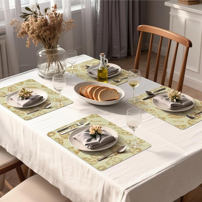 Vinyl Placemats Set of 4-12x17 Inch - Heat Resistant Washable Place Mats Waterproof Non-Slip Wipeable Table Mats for Dining Table Decor, Indoor/Outdoor Plastic Mat