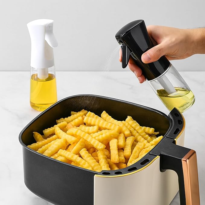 Oil Sprayer for Cooking, 200ml Glass Olive Oil Spray Bottle Mister, for Air Fryer, Salad, BBQ, Baking, Frying, Refillable Dispenser for Olive, Canola, Vinegar, Pack of 2