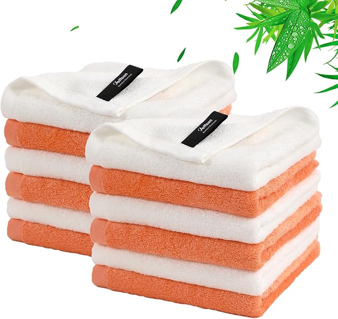 Wash Cloths 12 Pack, 13x13 inch Large White Face Towel on Sensitive Skin, Super Soft and Skin Friendly Bath Washcloths for Face and Body, Easy to Clean Fast Dry Facial Cleaning Cloths with Loop