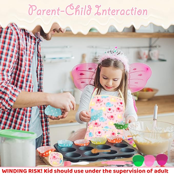 KAEGREEL Elephant Baking Chef Set for Kids, 26 Pcs Kids Cooking Set with Elephant Apron & Hat, Chef Supplies Kitchen Toys Dress Up Role Play Gifts for Girls Boys Aged 3-8
