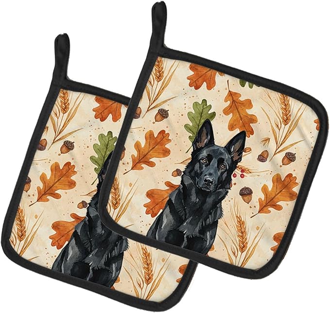 Caroline's Treasures Black German Shepherd Heirloom Fall Pair of Pot Holders Pair 7.5x7.5 Quilted Insulated Hot Pads Decorative Kitchen Gift Made in USA