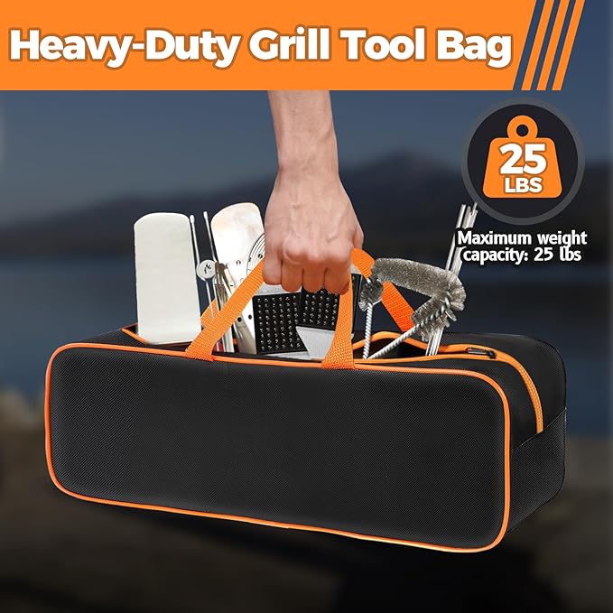 Grill Tool Storage Bag, 20" x 6" x 5" Large Capacity Grill Accessory Storage, 1680D Heavy-Duty Grill Utensil Storage, Accessories Storage Compatible with Blackstone (No Accessories)