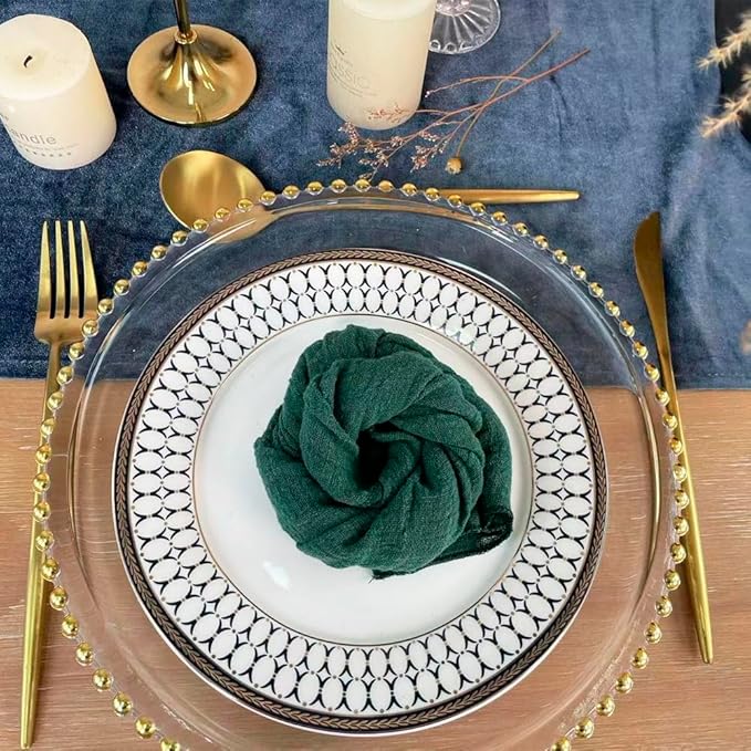 EHLDekol Gauze Cloth Napkins 6 Pack 16x16 Inches Dinner Parties, 100% Natural Soft Cotton Weddings Parties Family Everyday Use Bulk Linen Dinner Napkins (Dark Green, 6 Pack)