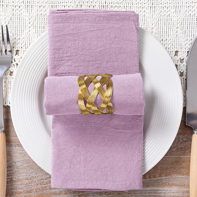 MLMC 8 Pack Lilac Purple Cloth Napkins Rustic Washable Cotton Linen Napkins Set of 8 17"x17" Lavender Reusable Dinner Napkins Cloth for Wedding Baby Shower Party Gathering Everyday Use