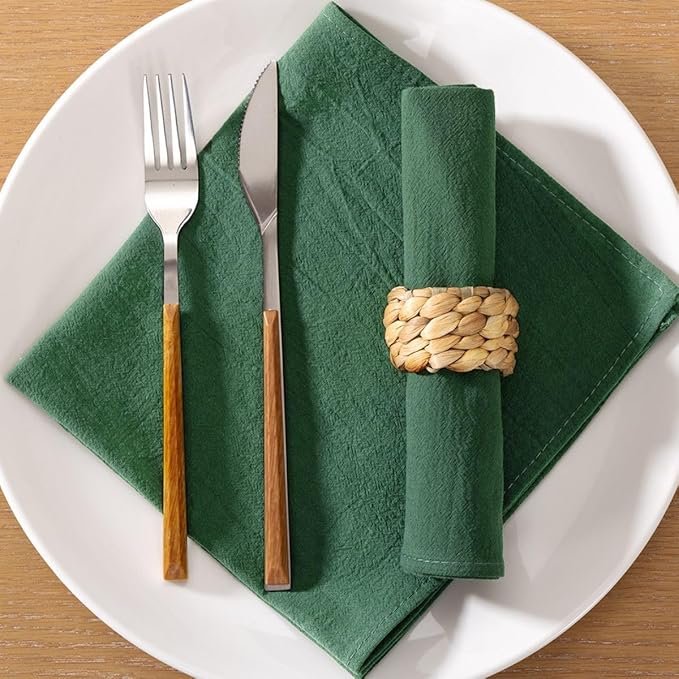 MLMC 4 Pack Emerald Green Cloth Napkins Rustic Washable Cotton Linen Napkins Set of 4 17"x17" Reusable Dinner Napkins Cloth for Wedding Baby Shower Party Decor Use