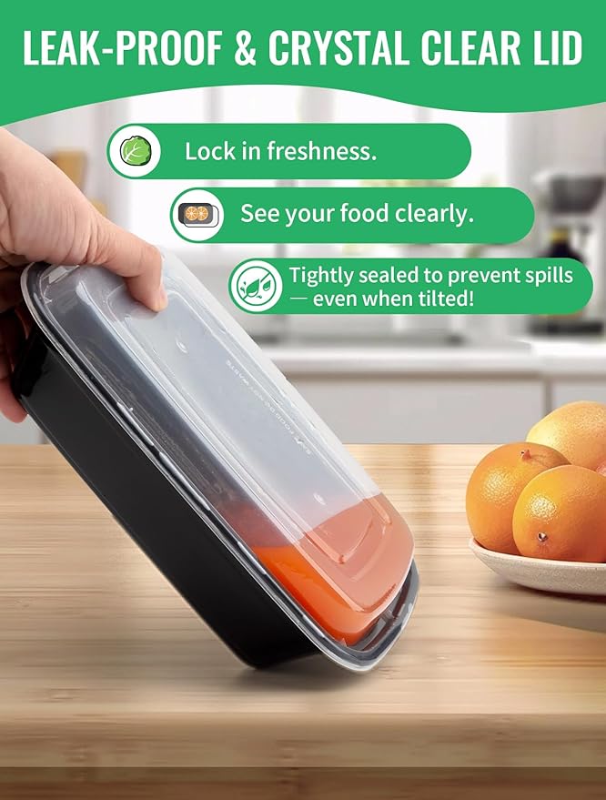 UMT Plastar Meal Prep Containers with Lids 36 oz, 50 Pack BPA-Free Food Prep Containers, Leakproof Reusable Plastic Food Storage Containers, Microwave Freezer Dishwasher Safe, To-Go Takeout Containers