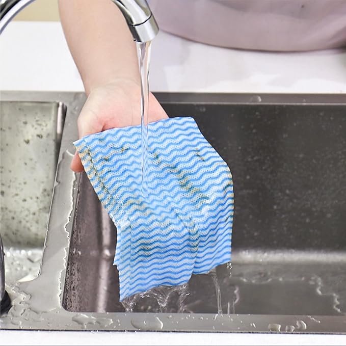 Blue Disposable Kitchen Cleaning Towel Heavy Duty Cleaning Rags Disposable Dish Cloths 100 Count/Pack
