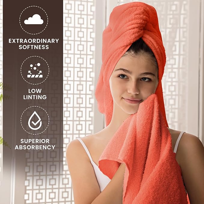 Oakias Premium Towel Set 600 GSM 6 Piece Coral - 100% Ring Spun Cotton Highly Absorbent Towels Set - Super Soft Bathroom Towel Set - Hotel Quality Double Stitched Hem - Ideal for Hotels, Spa, Gyms